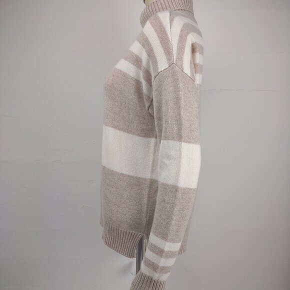 J. McLaughlin beige white striped 100% Cashmere turtleneck sweater ladies Small - Picture 5 of 7
